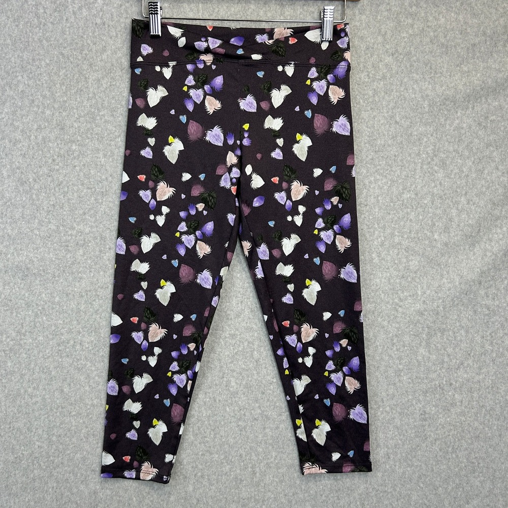 Live The Process Size Small Cropped Leggings Feather Print Purple Funky Workout